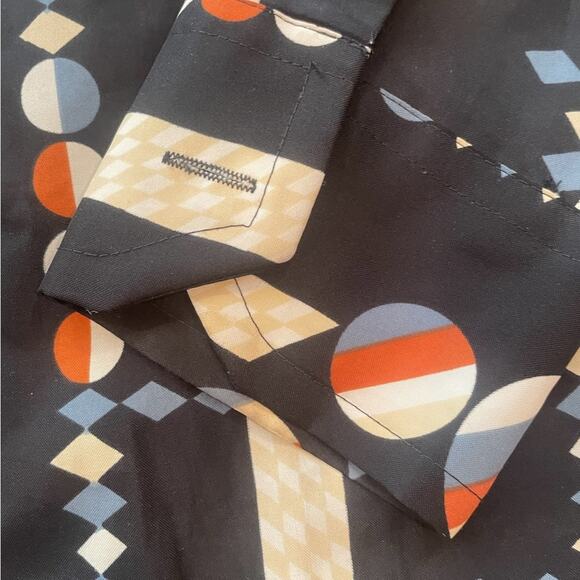 Quintessa 70s Shirt Mens Medium Casual Geometric Long Sleeves Button Down Black - Picture 3 of 11